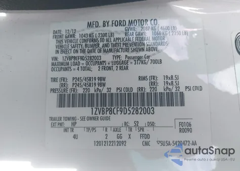 2013 Ford Mustang Gt Premium z USA, uszkodzony, nr VIN 1ZVBP8CF9D5282003